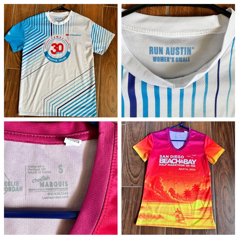 A/ Total qty 8 Women’s Tech/Fitness Shirts. Great for running and working out.